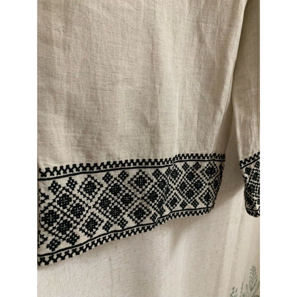 Boston Proper Malibu Embroidered Pull On Linen Blend Wide Leg Crop Cream Pant M - Picture 3 of 8